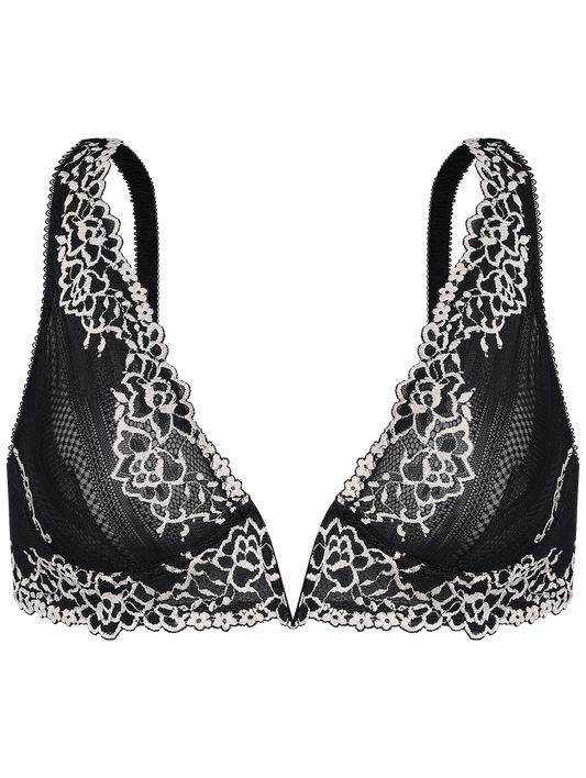 SUTIÃ MEIA-TAÇA DECOTE V EM RENDA- PRETO E OFFWHITE