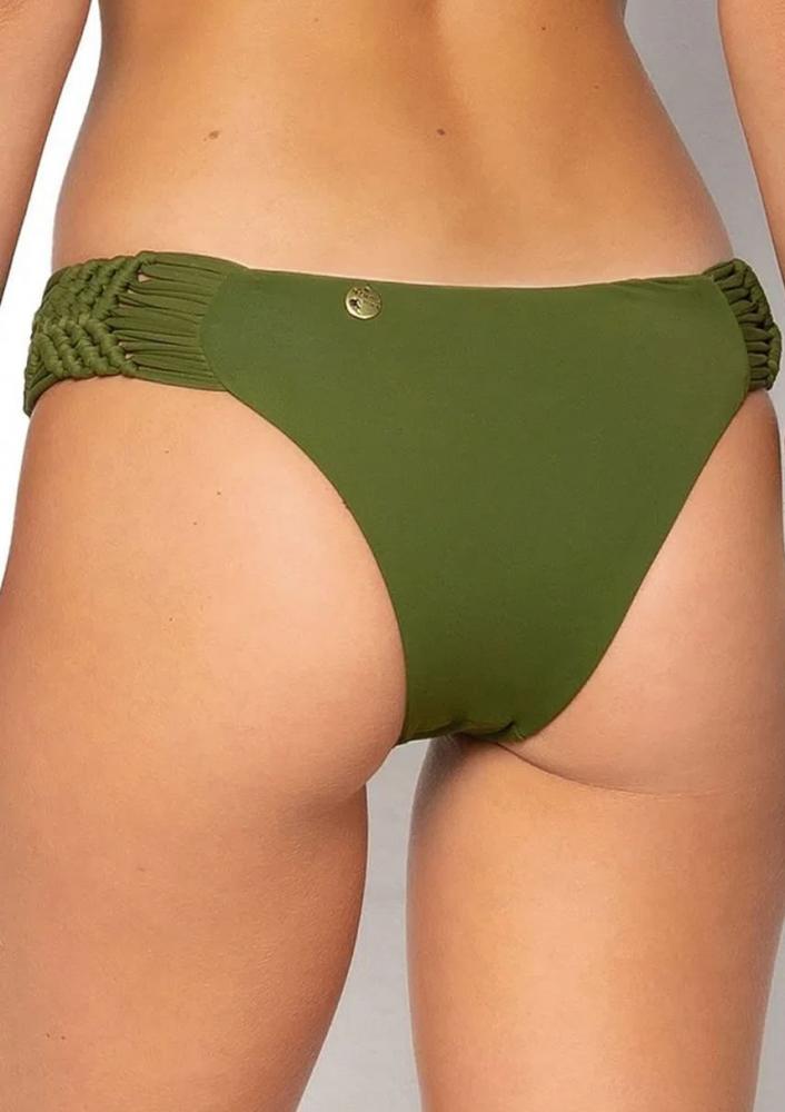 Biquini- Top Cortininha Bojo Removível + Tanga Macramê Verde