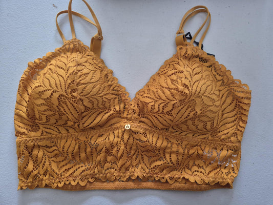 Sutiã Top Alongado Em Renda Mustard Gold