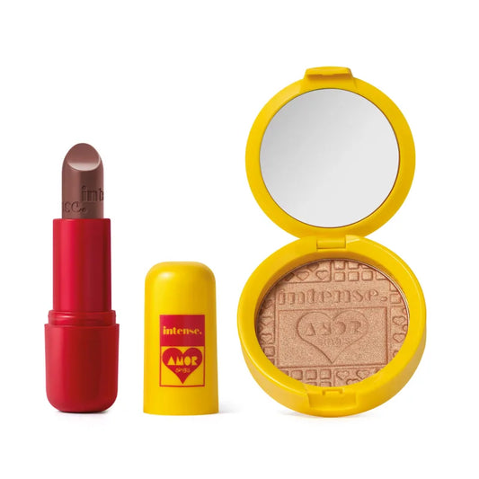 Kit Batom Cremoso Marrom + Blush Iluminador AMOR