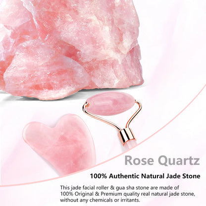 Natural Rose Quartz Jade Roller Gua Sha Set Facial Body Massager Roller Jade Stone Massage Set Face Lifting Beauty Massage Tools