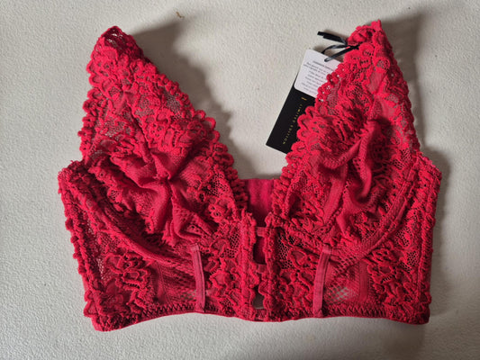 Sutiã Top Alongado Em Renda Vermelho
